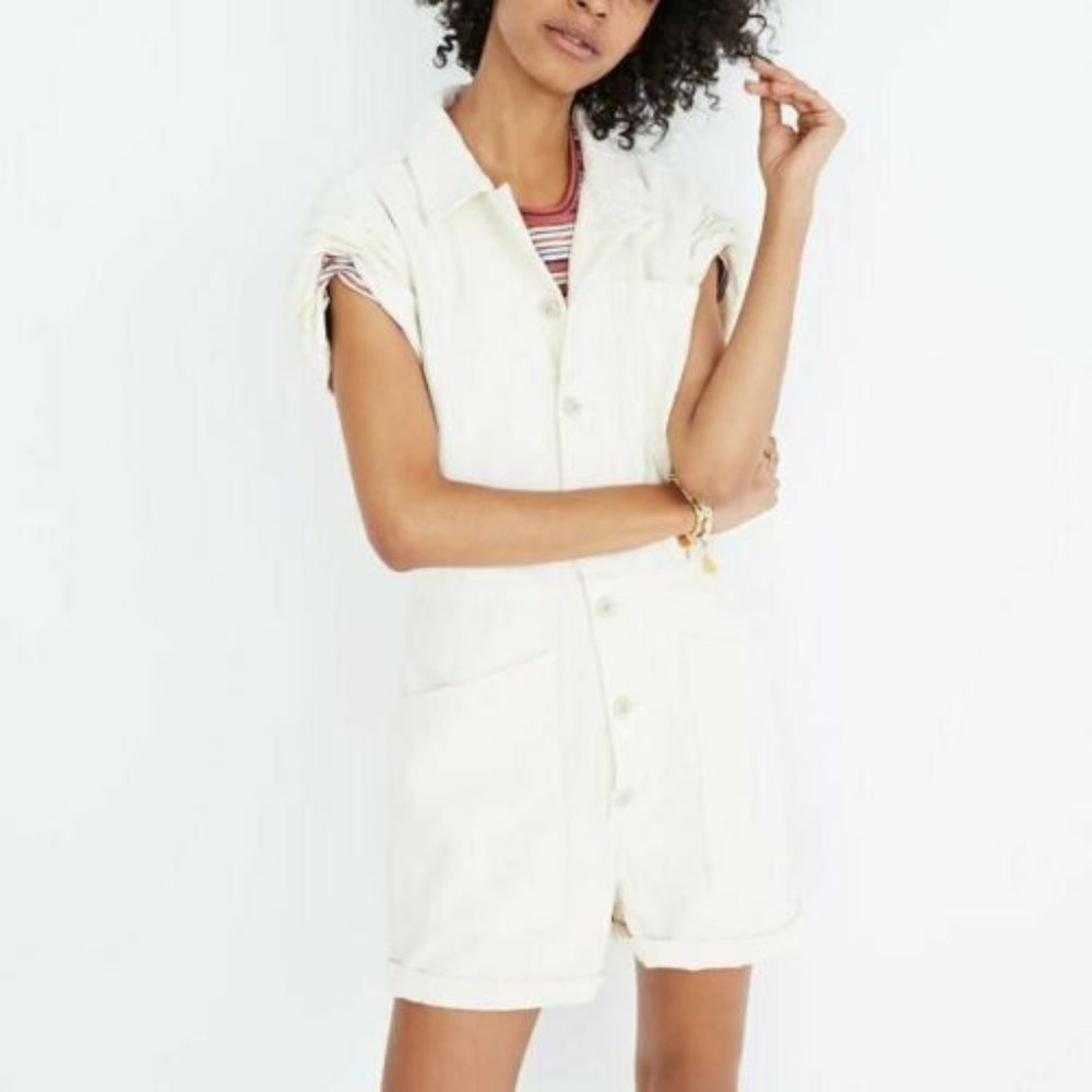 Madewell x As Ever Short Coveralls Romper Off White Cloud